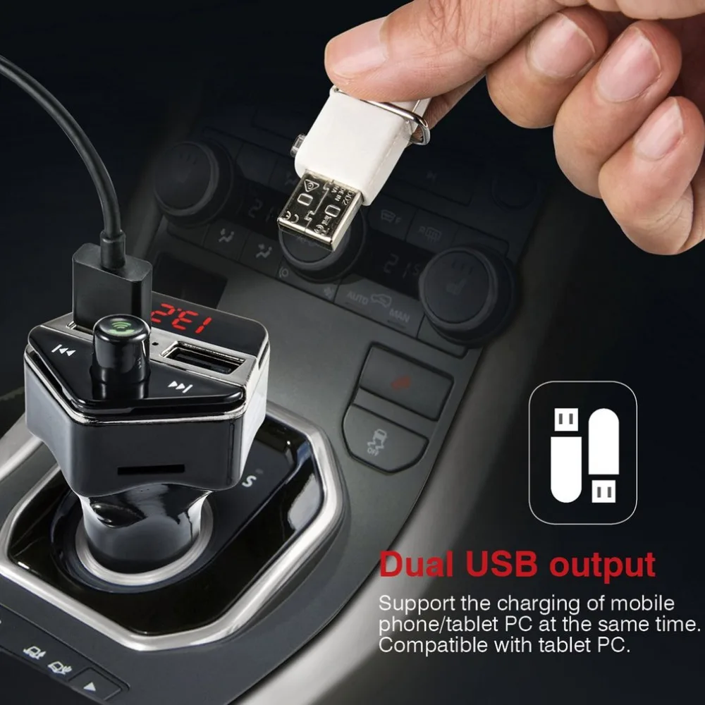 Портативный Bluetooth автомобильный комплект громкой связи fm-передатчик MP3-плеер двойной зарядное устройство USB TF/U диск музыкальный инструмент, прямые поставки