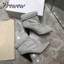 Prowow/Новинка; пикантные роскошные женские ботинки из натуральной кожи с острым носком; ботильоны на высоком каблуке с металлическими шипами; женская обувь