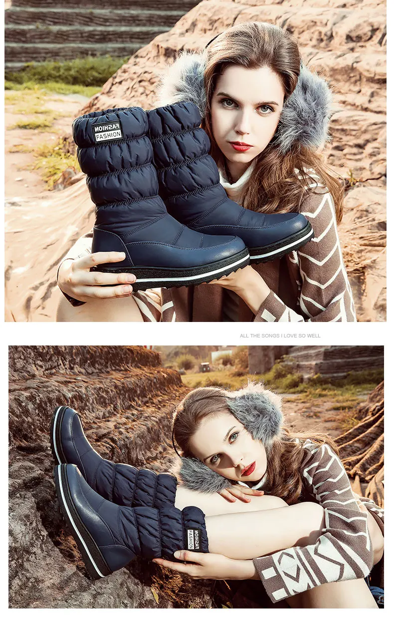 BomKinta New Waterproof Thick Sole Mid-calf Women Boots Non-slip Cotton Shoes Woman Keep Warm Elastic Down Snow Boots Women