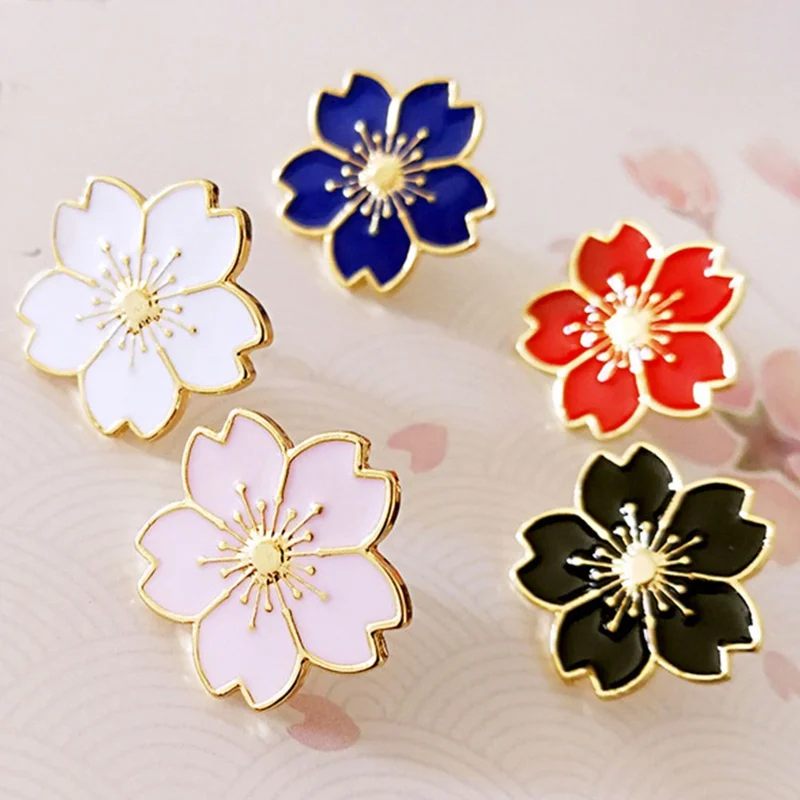 Cherry Blossoms Flower Gold Silver Brooch Pins Button Denim Cloth Pin Badge For Bags Japanese Style Jewelry Gift Girls | Украшения и