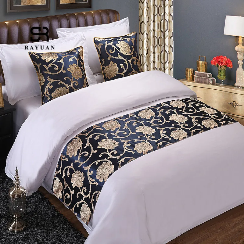 

RAYUAN Polyester Peony Bedspread Double Layer Bed Runner Throw Bedding Single Queen King Bed Cover Towel Home Hotel Decor