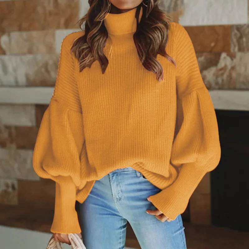 Autumn Winter Turtleneck Sweater Loose Casual Female Jumper Lantern Sleeve And Pullover Women Plus Size | Женская одежда