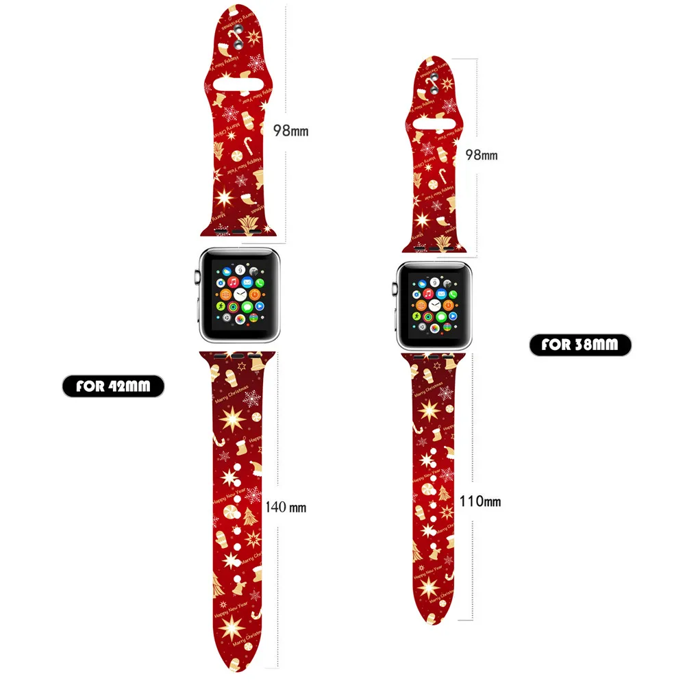 Ремешок для умных часов Apple watch band 5 4 44 мм 40 мм Рождественский силиконовый ремешок для часов браслет с принтом для iWatch 3 2 1 ремешок для часов