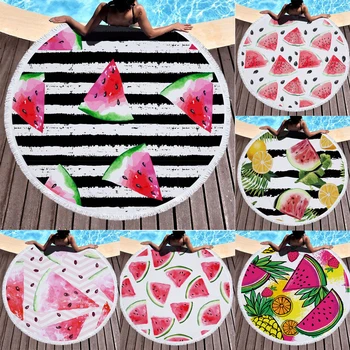 

Round Beach Towel Tapestry Printed Watermelon Bath Towel Tassel Blanket For Living Room Home Decorative