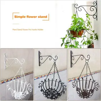 

Wall-mounted Wrought Iron Hook Hanging Basket Support Plant Flower Pots Decorative Shelf Balcony Garden Art Crafts