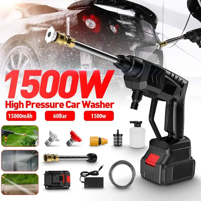 1500W 15000mAh 60Bar Wireless High Pressure Cleaner Car Washer Spray Gun Washing Machine For 18V Makita Battery | Автомобили и