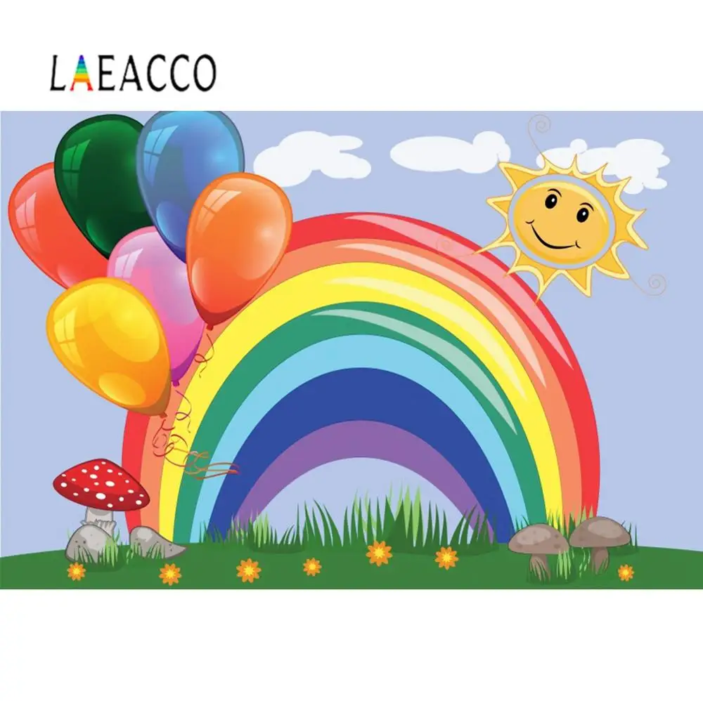 Laeacco фон для фотосъемки с радужными воздушными Шарами на день рождения зеленая