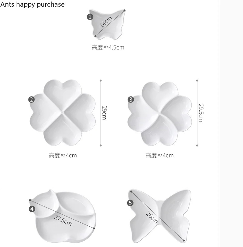 White Ceramics Dinner Plate Cartoon Tableware Cat Children's Dinner Plate Butterfly Multi-grid Bowl Dessert Nut Dried Fruit Dish