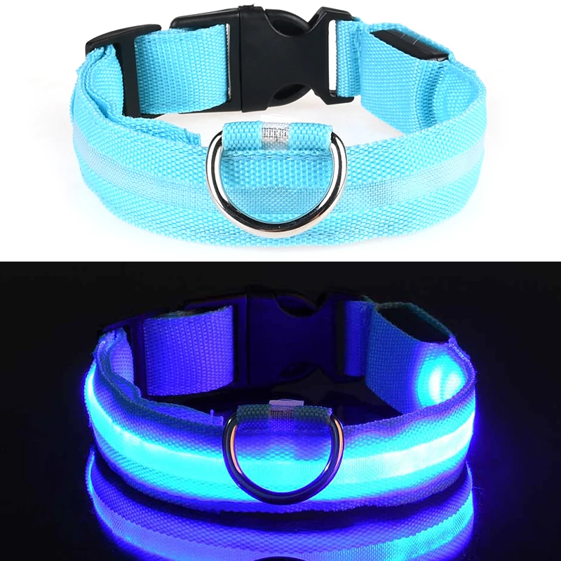 USB Перезаряжаемый светодиодный ошейник для собак, мигающий светящийся безопасный светильник, нейлоновый ошейник для домашних животных, аксессуары для собак - Цвет: blue