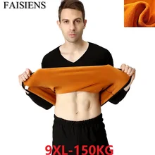 Plus Size Men Thick Fleece Warm Thermal Leggings Bottoms Cotton Suit 8XL 9XL Tops+ Pants Winter Underwear Johns Fleece Tshirt