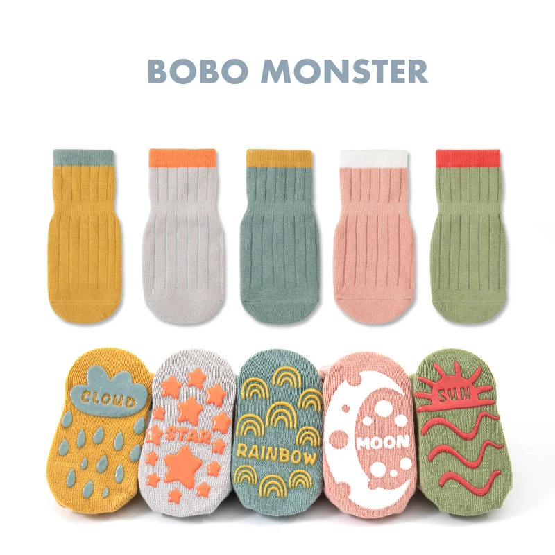 3 Pairs/lot Children's Socks Solid Striped Spring Boy Rubber Anti Slip Newborn Baby Floor Socks Cotton Infant Socks For Girls 6
