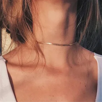 

SexeMara New Punk Chokers Necklaces For Women Sequins Simple Flat Blade Snake Collar Necklace Gold Silver Fashion Jewelry