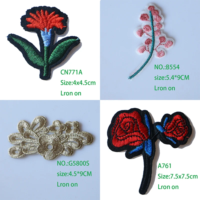 

1PCS Safflower Rose Organza Embroidered Iron on Patches for Clothing DIY Stripes Clothes Patchwork Sticker Custom Flowers Badges