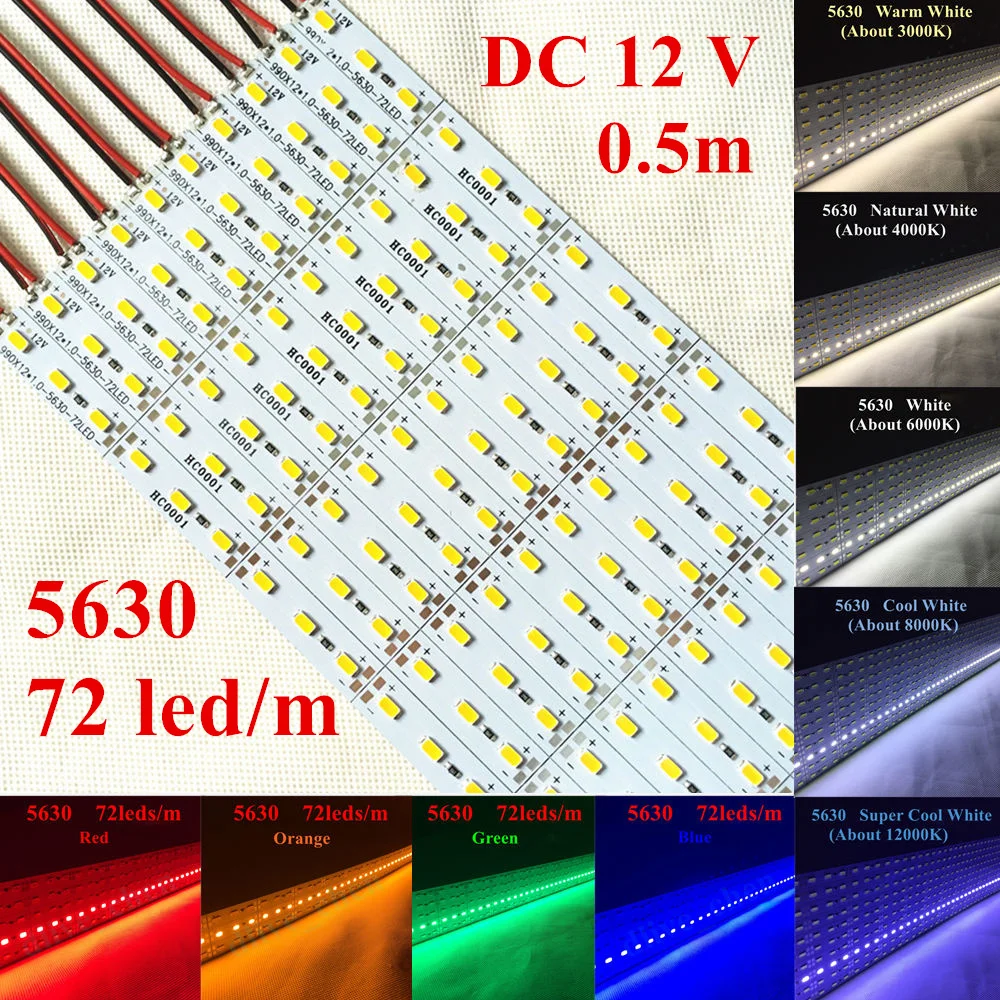 10X0,5 M 5630(5730) светодиодный свет полосы жесткий бар светодиодное освещение, Лампа DC 12 вольт 72 светодиодный s/m общая длина 5 метров