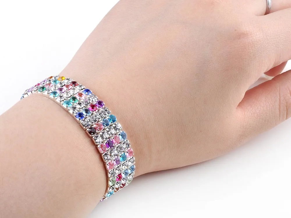 Imixlot Горячая Мода 4/5/8 со стразами в ряд Свадебные Браслет Bling Для женщин ювелирные изделия