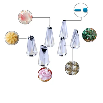 

6PCS/Set Cake Decorating Icing Piping Nozzles Set Stainless Steel Kitchen 6 Tip Cake Breads Baking Mounted Exquisite Mouth