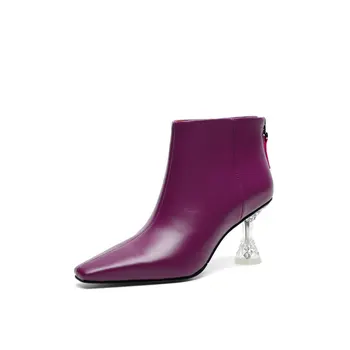 

2020 Women's 100% Leather Boots Black Women's Winter Chelsea Boots Slip on Ankle Boots for Women Brand Chaussure Bottes Femme