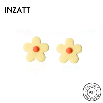 

INZATT Real 925 Sterling Silver Minimalist Flower Stud Earrings Fashion Women Fine Jewelry Party Cute Accessories Gift
