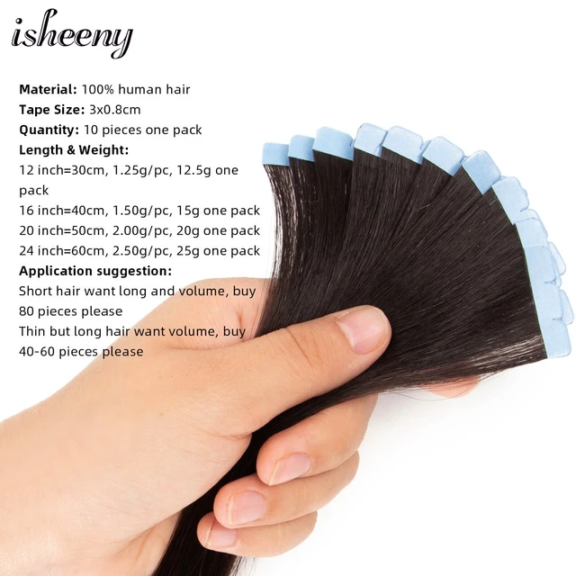 Isheeny-Mini cinta en extensiones de cabello humano, máquina de 12-24 pulgadas, cinta adhesiva de trama de piel Remy, cabello Natural negro, marrón, Rubio