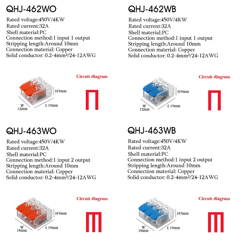 Cable Wire Connectors Mini Quick Terminal Block Universal Compact Wiring Electrical Connector Push-in For 4mm2 6mm2 Transparent