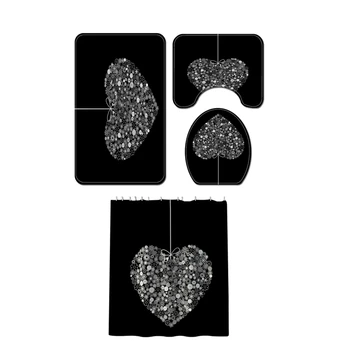 

4Pcs Non-Slip Toilet Cover Cover Set Bathroom Shower Curtain Door Cushion Decorative Toilet Seat Water Tank Cover Carpet YL273+S