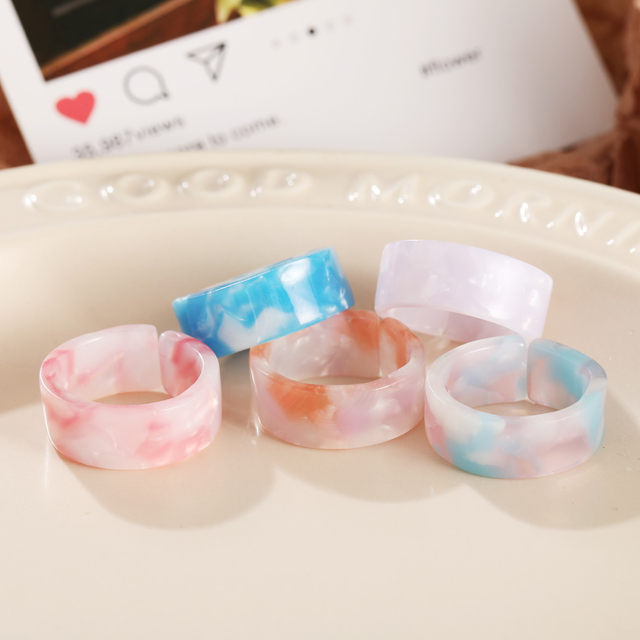 Ins Korea Colorful Fashion Y2k Resin Heart Ring Set Acrylic Thick Round Rings For Women Party Wedding Jewelry Ring Set