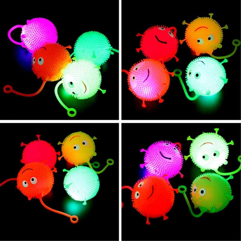 Cartoon LED Light Up Glowing Hair Flash Ball Kids Fun Squeeze Anti Stress ToyG3D 