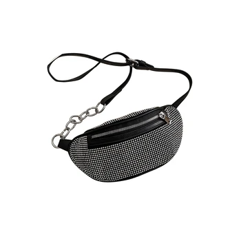 

Women Diamond-encrusted Waist Pack Adjustable Dumpling Shaped Waist Bag Wild Style Zipper Crossbody
