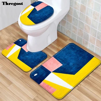 

Thregost Geometric Print Bath Mat Bathroom Carpet Set 3pcs Shower Carpet Modern Water Absorbent Mat Bath Tub Rugs