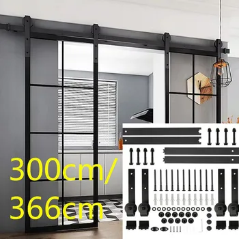 

300/366cm Sliding Door Hardware Barn Closet Doors Set Wood Roller Track Indoor Sliding Door Hardware Set Antique Track Steel HWC