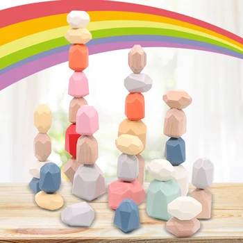 

Wooden Colored Stone Stacking Block Creative Nordic Style Stacking Game Rainbow Wooden Stone Montessori Toys Children Gifts