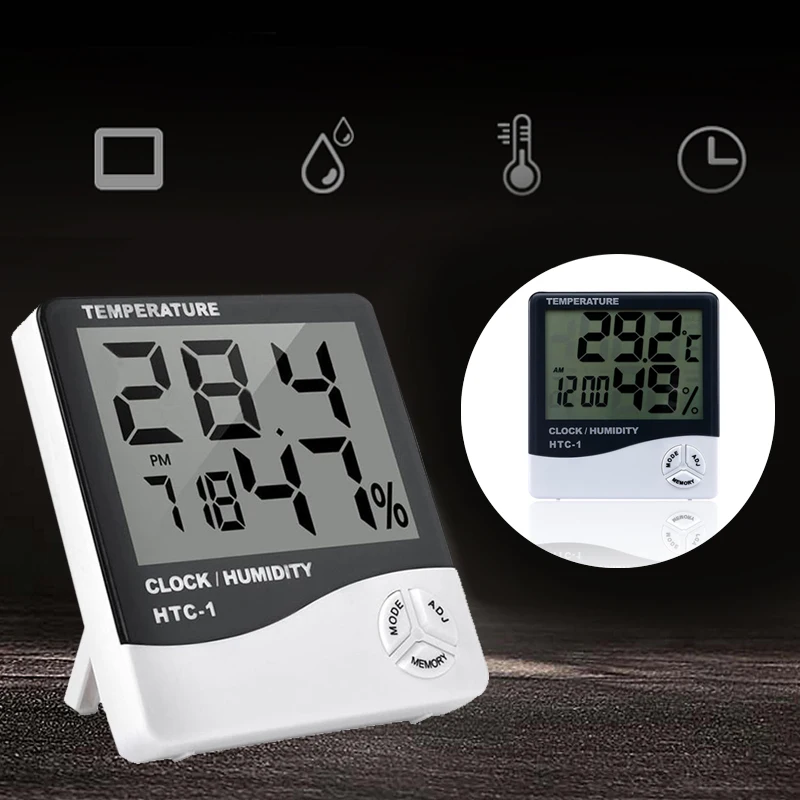 Thermometer Black& White Table Clock Humidity Hygrometer Digital Multi Function Tools Household Family Intelligence Room