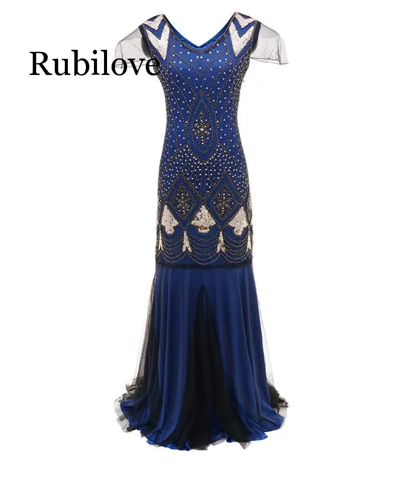 Rubilove, платье в пол, винтажное, Осеннее, женское, с блестками, макси платье, с бисером, Хлопушка, 1920 s, Клубные, вечерние, платье русалки