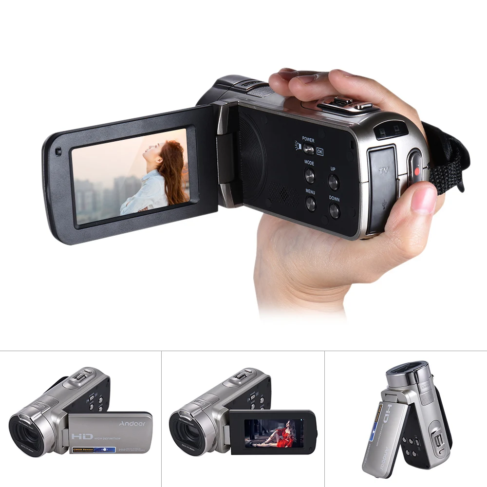Andoer HDV-312P 1080P Full HD Цифровая видеокамера Портативная Домашняя DV с 2,7 дюймовым вращающимся ЖК-экраном Макс. 20 мегапикселей