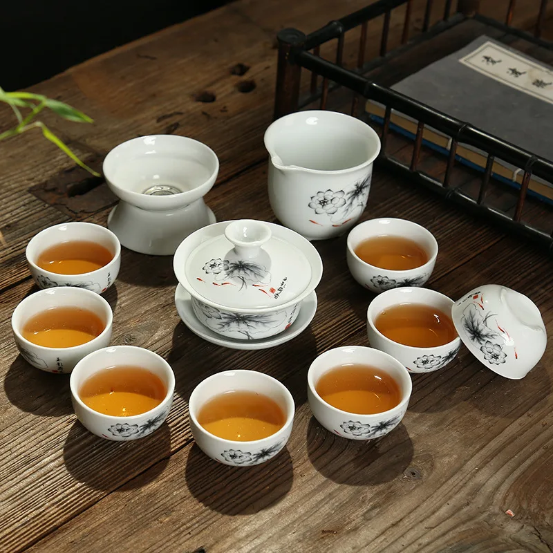 

Ceramic white porcelain kungfu tea set