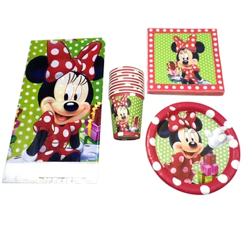 

61pcs Happy Birthday Party Table cover Plates Dishes Baby Shower Minnie Theme Tablecloth Cups Napkins Decoration Tableware Set