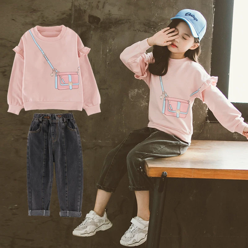 Conjunto de ropa para niña, sudadera y pantalones vaqueros, 2 uds., traje  para niñas, manga con volantes, ropa para niños, ropa Casual de primavera para  adolescentes, Ropa para Niñas|set de ropa| -