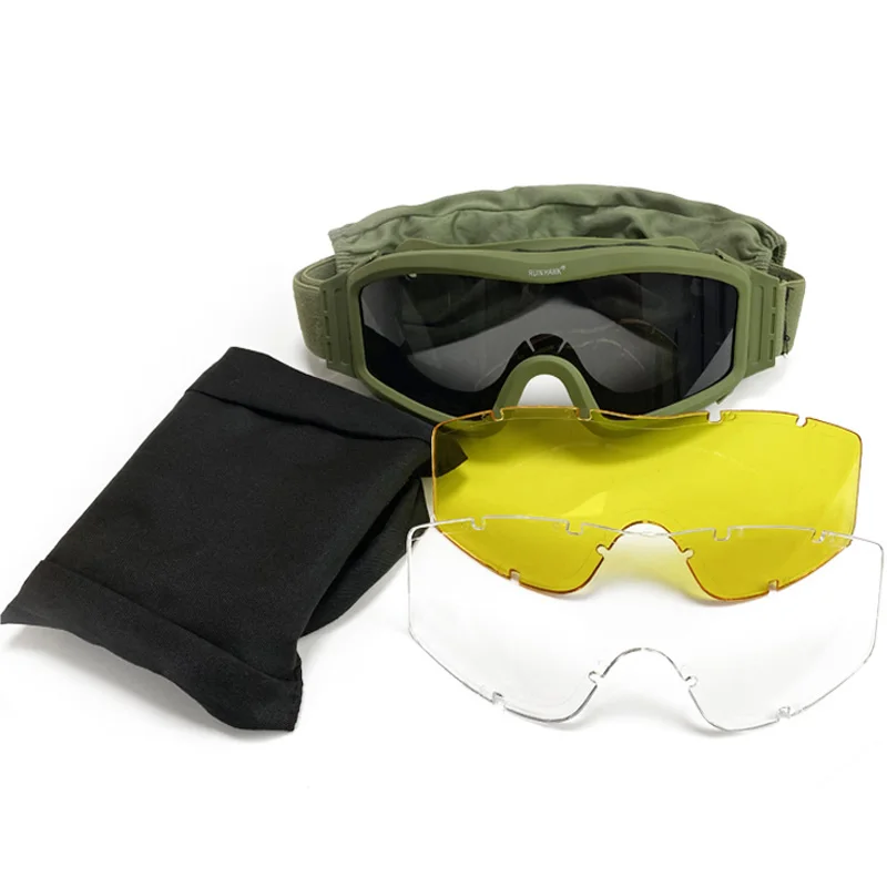 Military Hunting Tactical Goggles Windproof Shooting Motorcycle Off Road Mountaineering Glasses CS Safety Protection 3 Lens