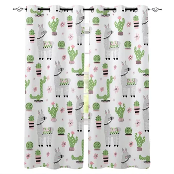 

Animal Alpaca Cactus Green Filled Decoration Home Curtains Household Goods Window Curtain Living Room curtains for bedroom