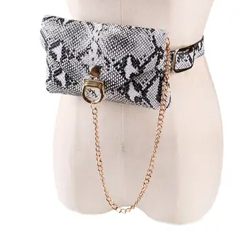 

Fashion Women's Snakeskin Pattern Leather Waist Fanny Belt Pack Shoulder Bag Chain Phone Purse for Girls Women