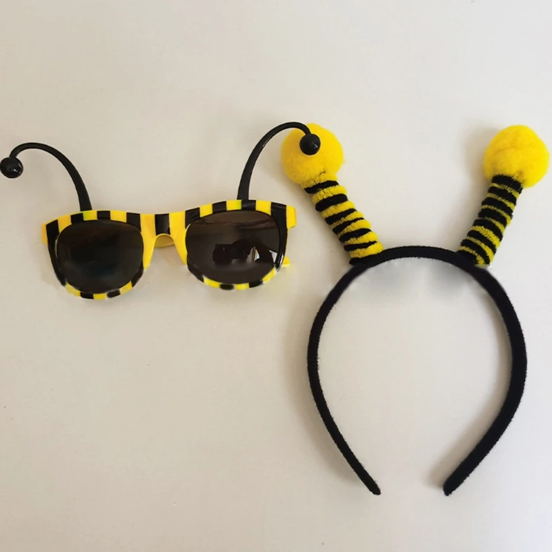 Bumble Bee Cosplay Party Favors for Women Men and Kids Party Costume Cosplay Accessory Bee Head Hoop Glasses Set