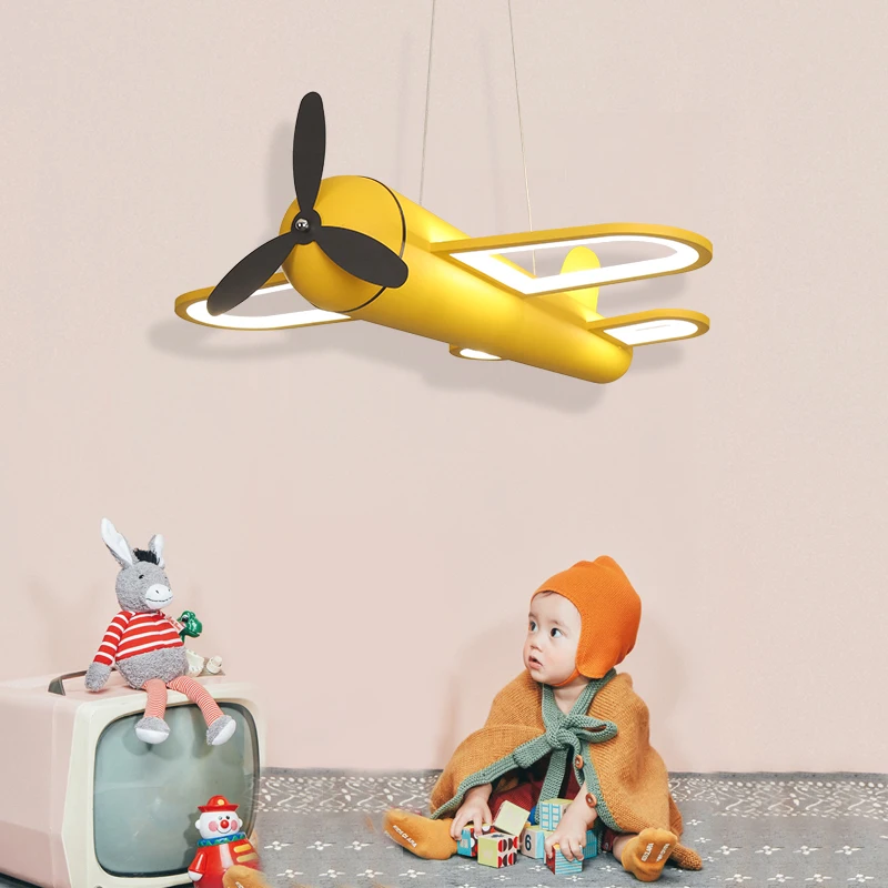 Airplane led pendant light yellow blue lights for children room bedroom