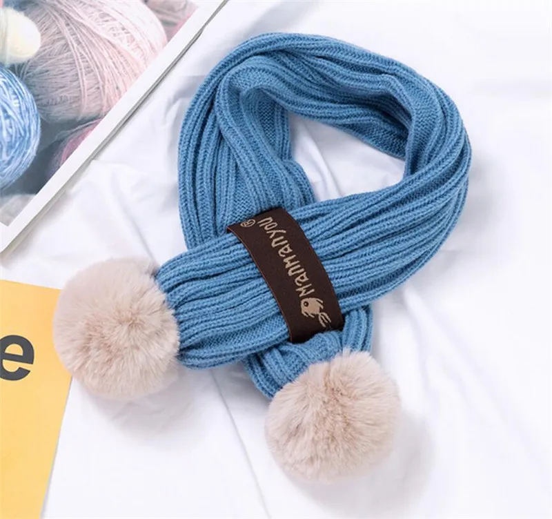 Kids Winter Warm Hat And Scarf Child Ribbed Knitted Pom Pom Cap Scarves 2 Piece Set Baby Girl Boys Accessories 6-36 month
