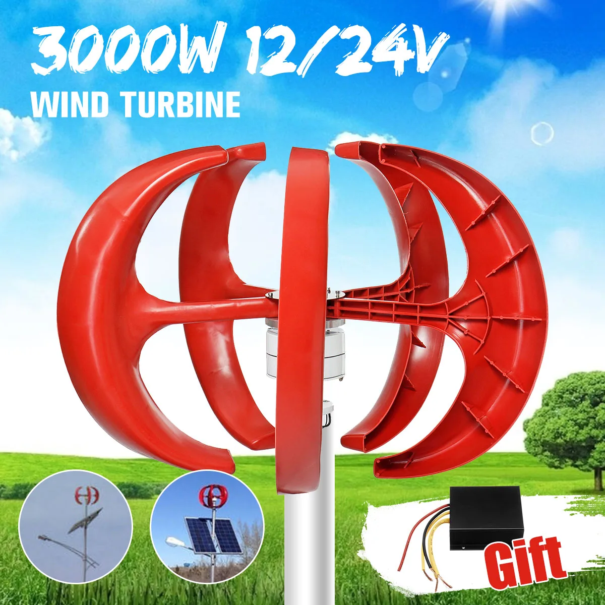 3000W 12V 24V генератор для ветряных турбин Фонари 5 лопасти и двигатель комплект вертикальный Axi для дома гибридные уличный электромагнитного