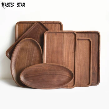 

Master Star Black Walnut Wood Tray Hotel Tableware Fruit Pizza Plate High Grade Wooden Dish