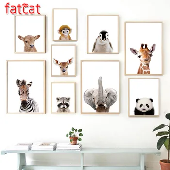 

FATCAT 5d diy diamond painting elephant zebra giraffe panda koala animals 100% diamond embroidery nordic style home decor AE002