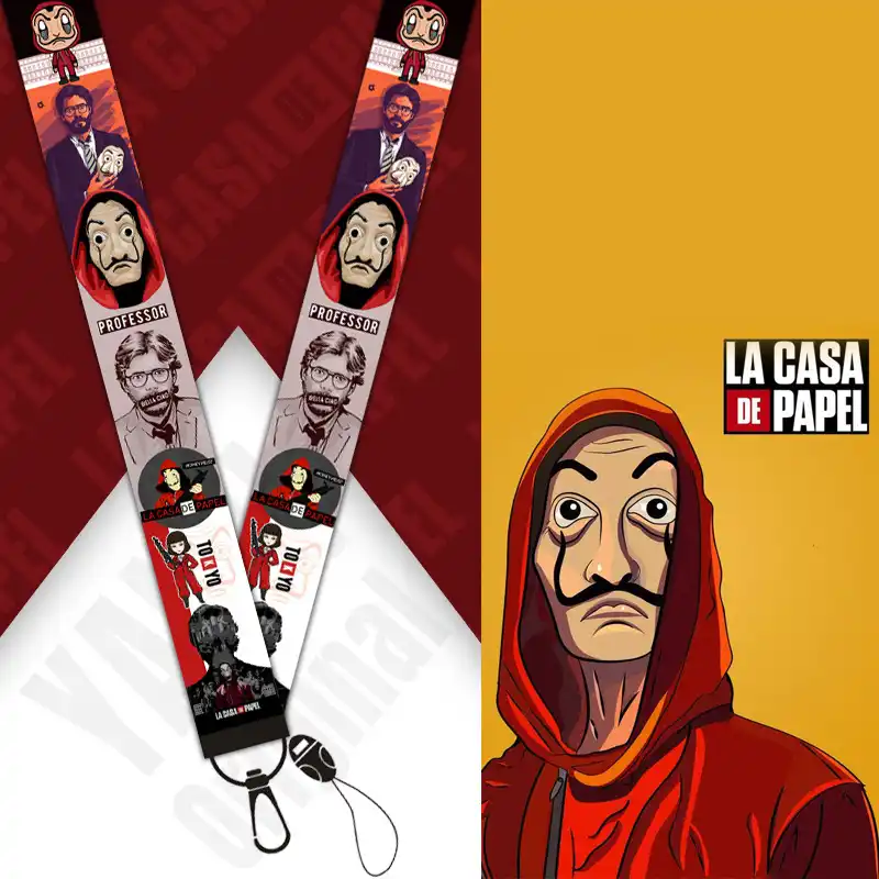 La casa de papel cordão amigos impressão dinheiro assalto colhedores dali máscara cordão para chaves porta-chaves porta-chaves