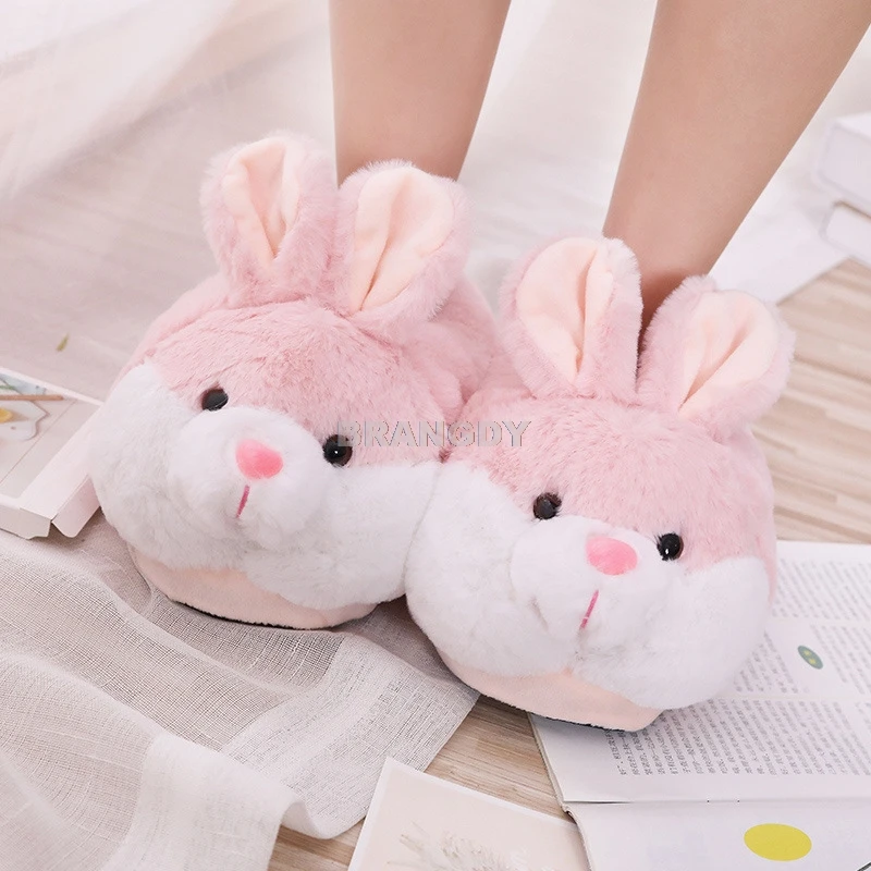 Женские зимние тапочки милый розовый кролик мультяшный дизайн теплые домашние