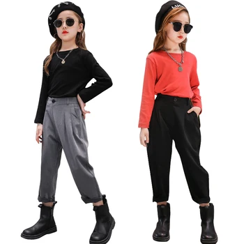 

fashion black back to school outfits age for 4 - 16 yrs teenage girls autumn children clothes big girls t-shirt+pants 2pcs sets