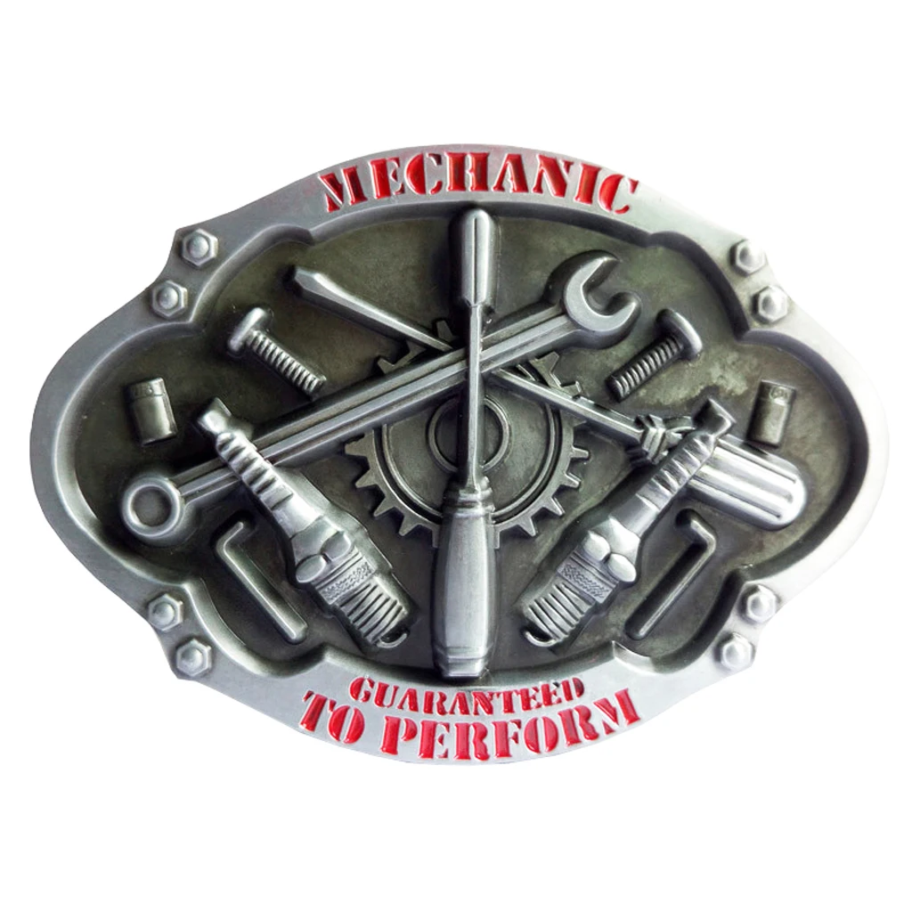 Men's Leather Belt Buckle Metal Oval Mechanic Tool Pattern 1PC Retro Western Cool Metel Buckle